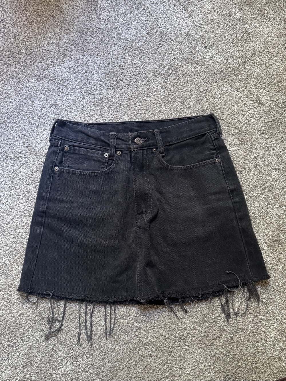 Vintage Levi's Black Frayed-Hem Denim Mini Skirt